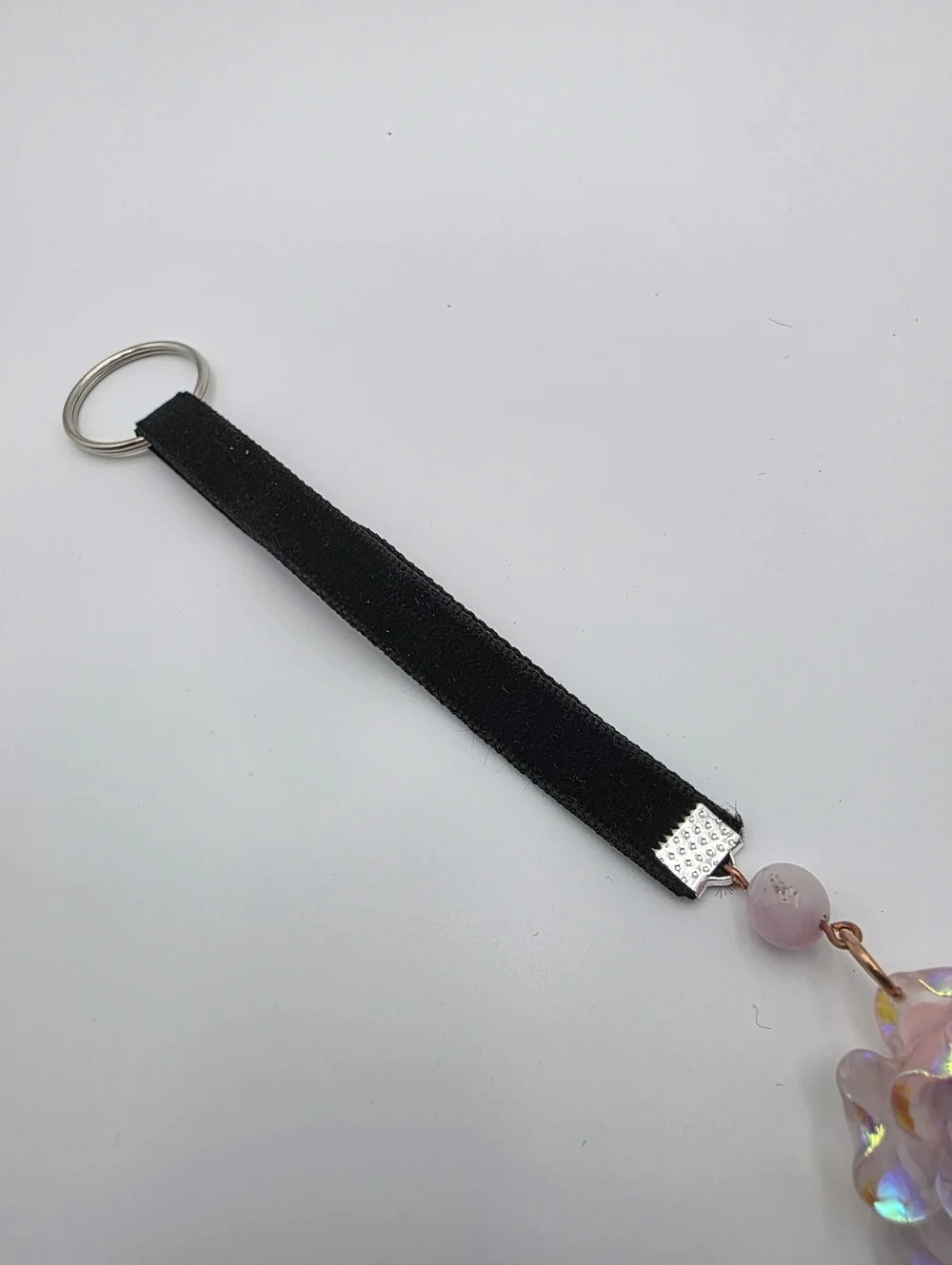 Iridescent Pink Rose Key & Card Holder with Black Velvet Strap - Picture 5 of 5